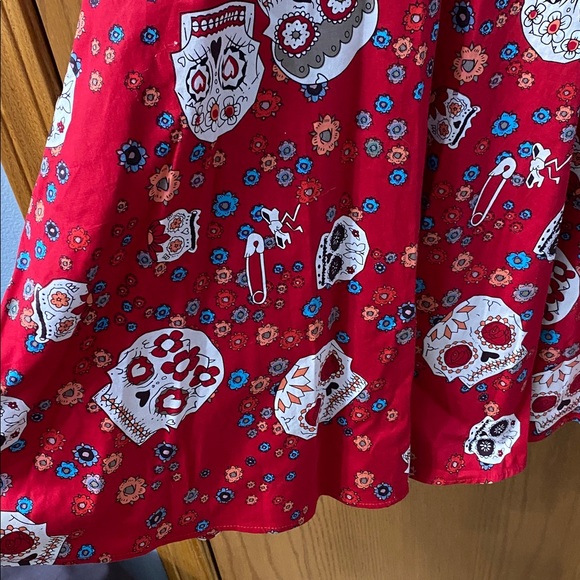 Hot vibrant Day of the Dead sleeveless waist tie dress size XL extra large - Picture 2 of 7